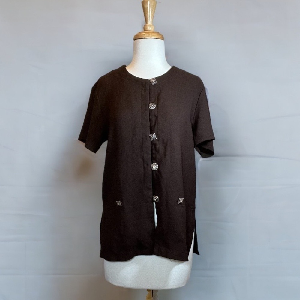 Brown Short Sleeves Blouse by R&K Original Petite